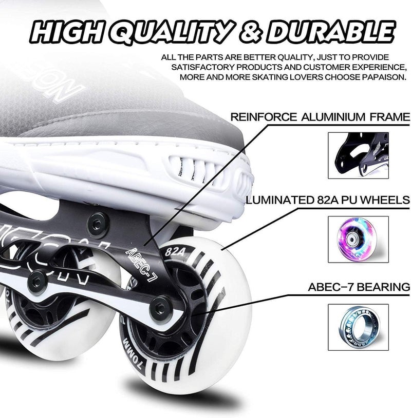 PAPAISON Adjustable Inline Skates for Kids and Adults with Full Light Up Wheels, Outdoor Roller Skates for Girls and Boys, Men and Women - Image 4